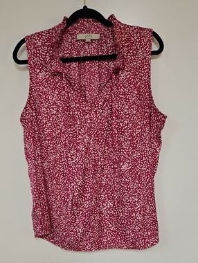 LOFT Sleeveless Pink and White Printed V-Neck Camisole